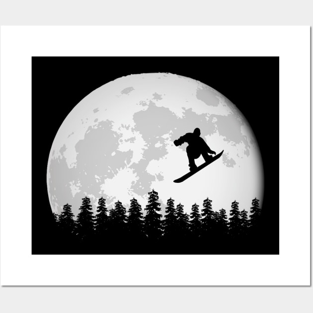 Snowboard Moon Snowboarder Wall Art by funkyteesfunny